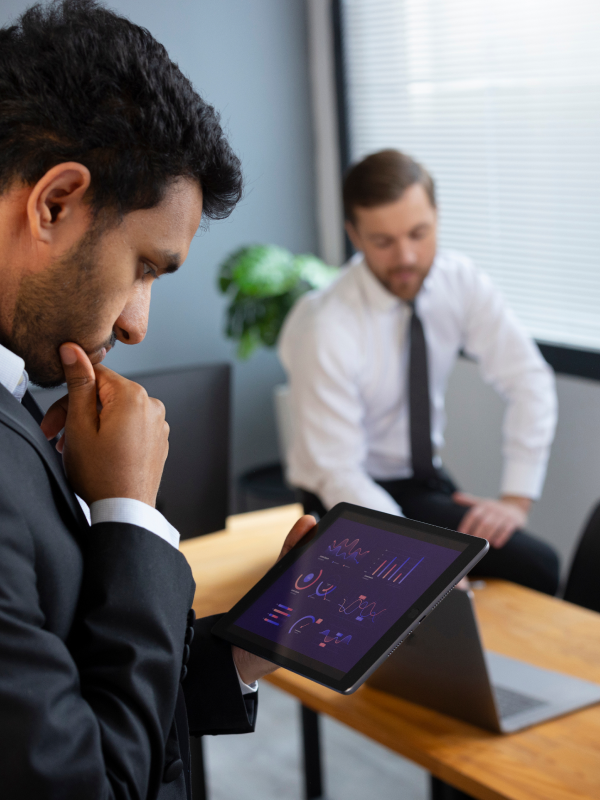 Professional working with technology to address challenges